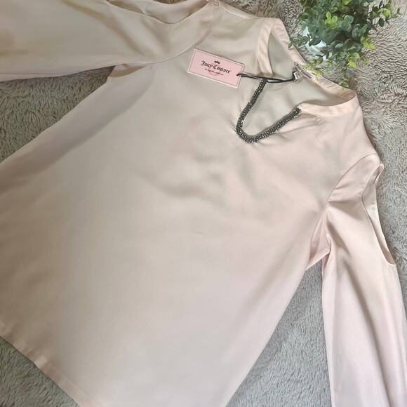 NWT Juicy Couture Light Pink Peachy Embellished Long Sleeve Career Blouse Med - Picture 15 of 16